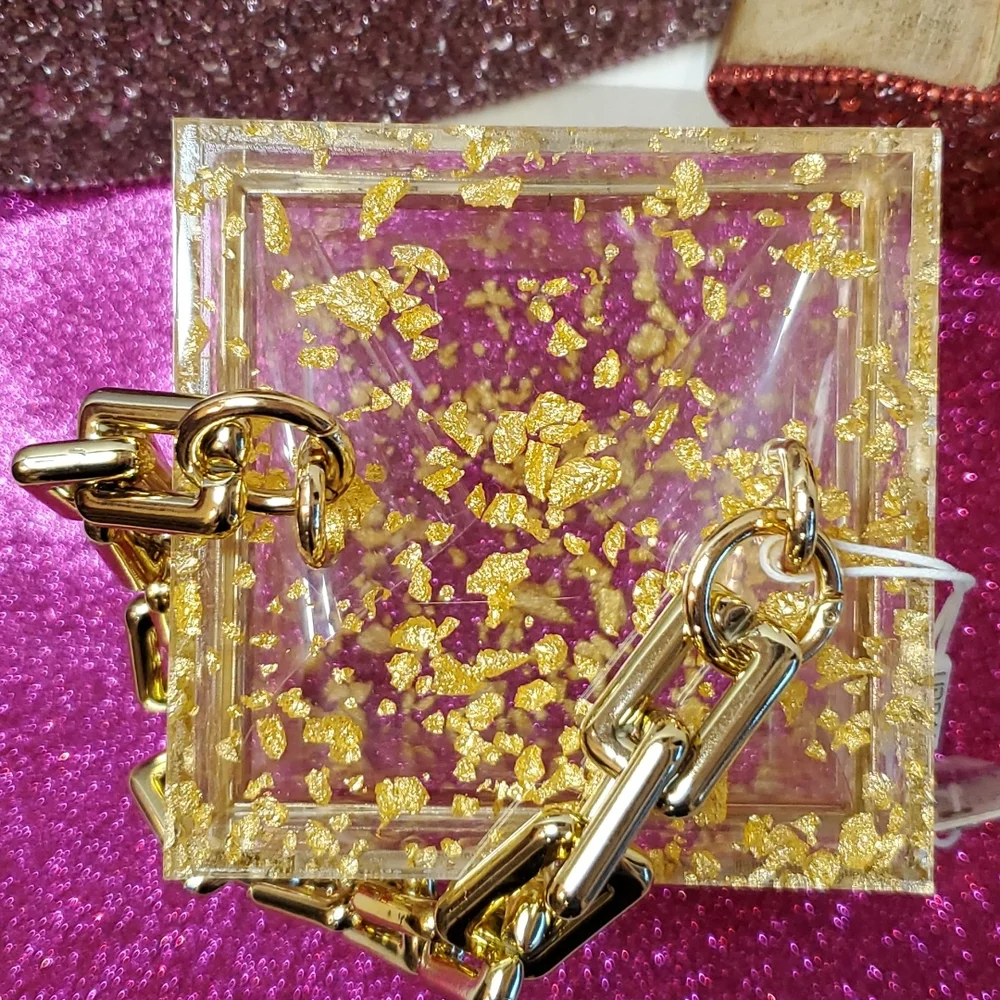 🎉HP🎉Urban Expressions 💜NWT💜 Acrylic Gold Foil Box Bag & Gold Chain Handle! - Picture 5 of 15